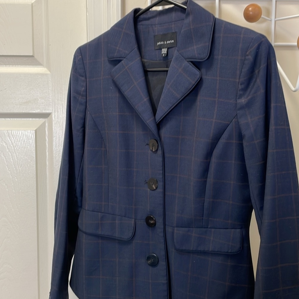 judith & charles - Blazer Classic Suit Jacket - Navy / Red - 6